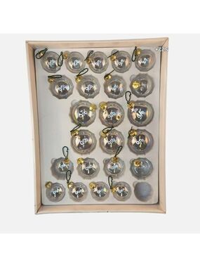 Holiday Crystal Glass Christmas Tree Ornaments Set 23 Pc 3 Sizes Gold Caps Vinta